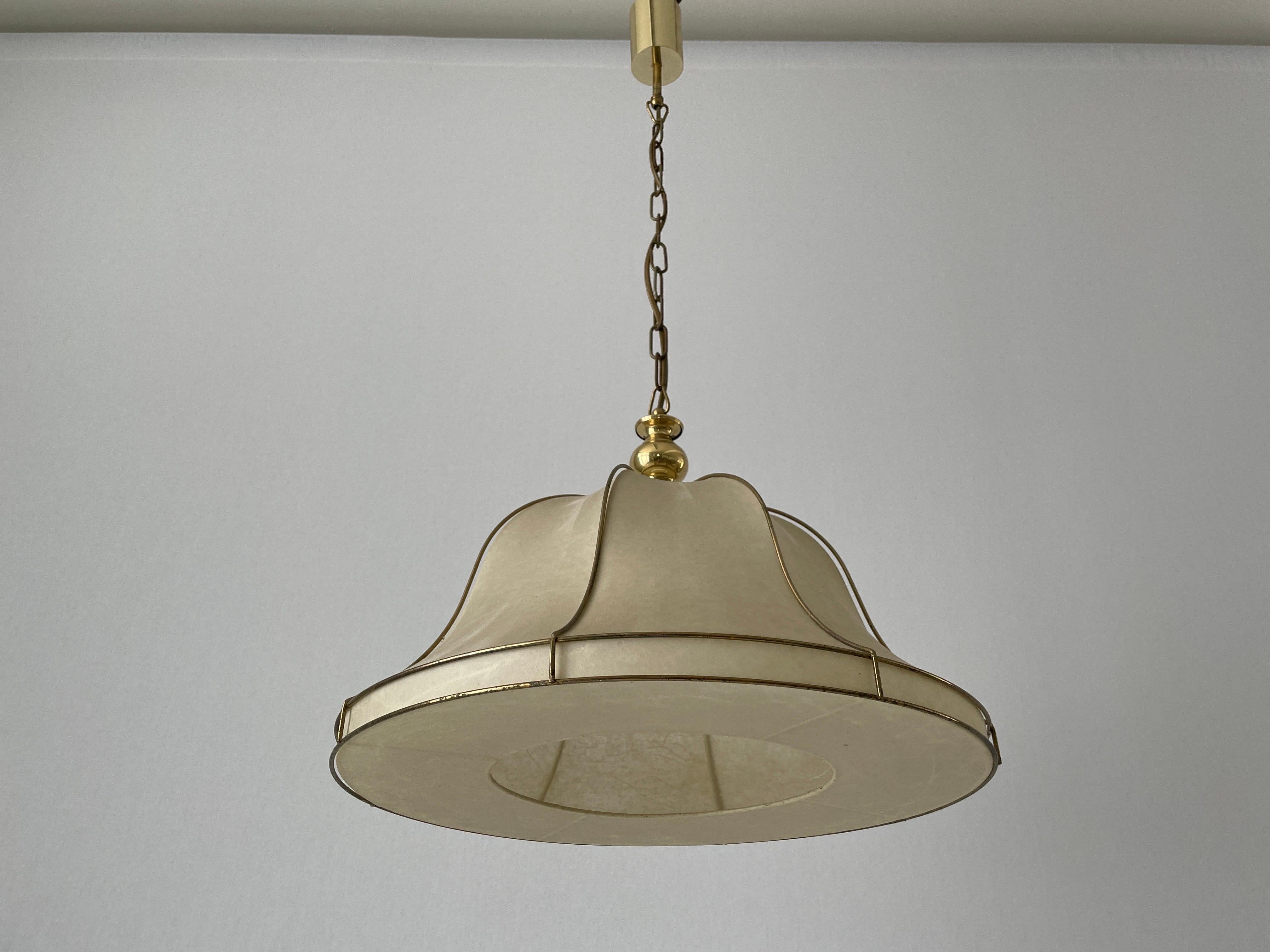 Cocoon Pendant Lamp with Gold Metal Shade Frame by Goldkant, 1960s, Germany In Excellent Condition For Sale In Hagenbach, DE