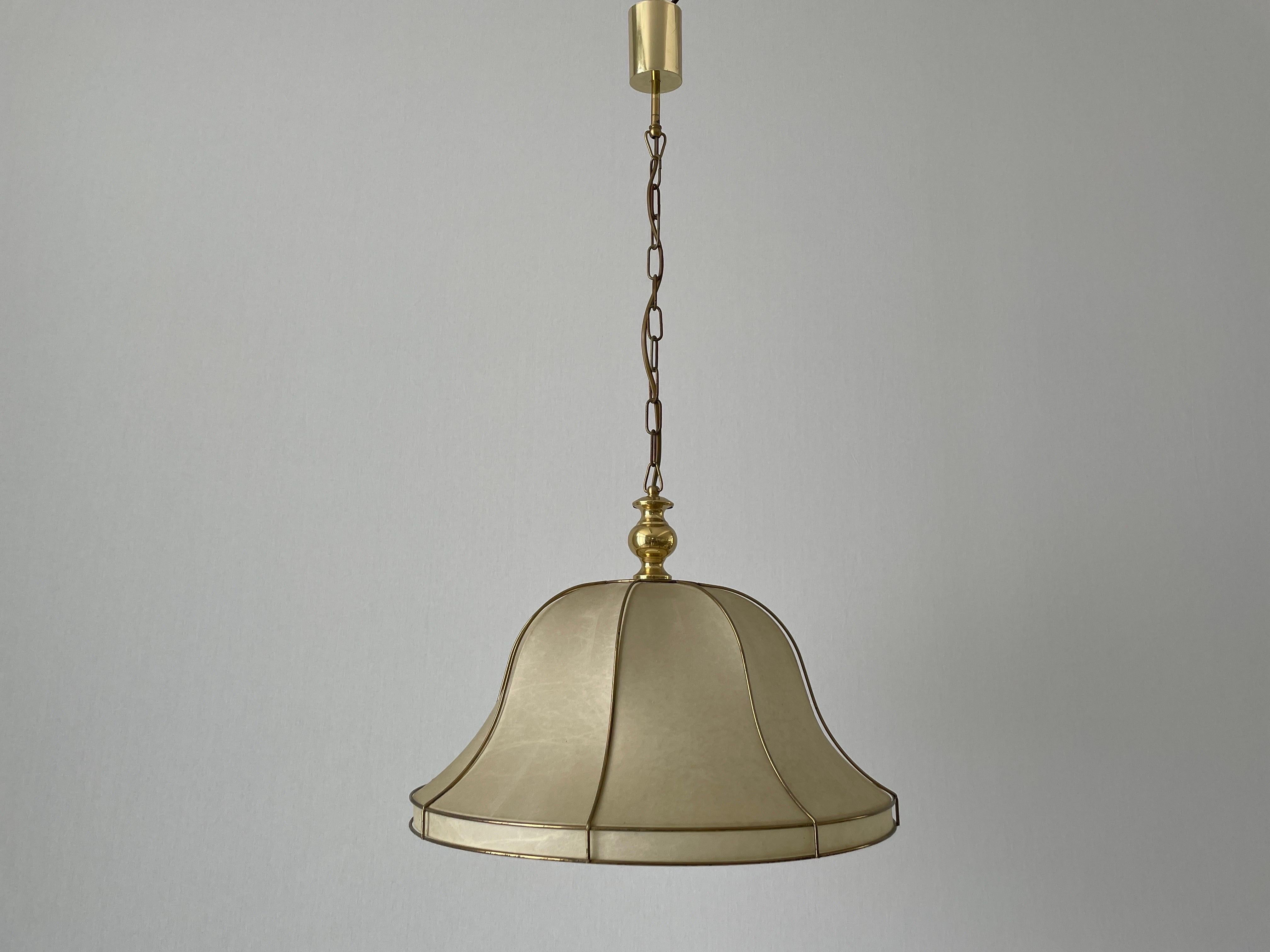Mid-20th Century Cocoon Pendant Lamp with Gold Metal Shade Frame by Goldkant, 1960s, Germany For Sale