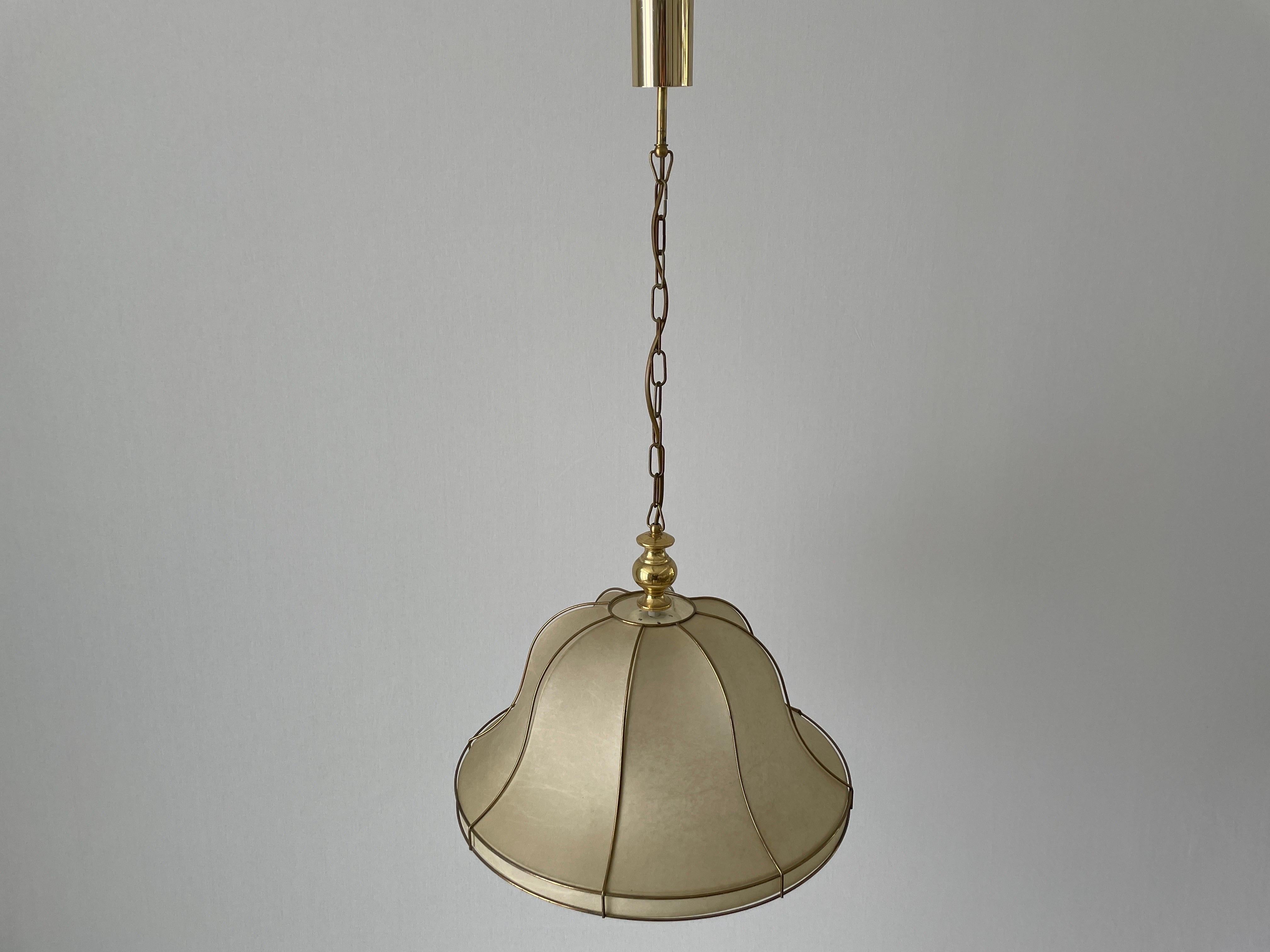 Resin Cocoon Pendant Lamp with Gold Metal Shade Frame by Goldkant, 1960s, Germany For Sale