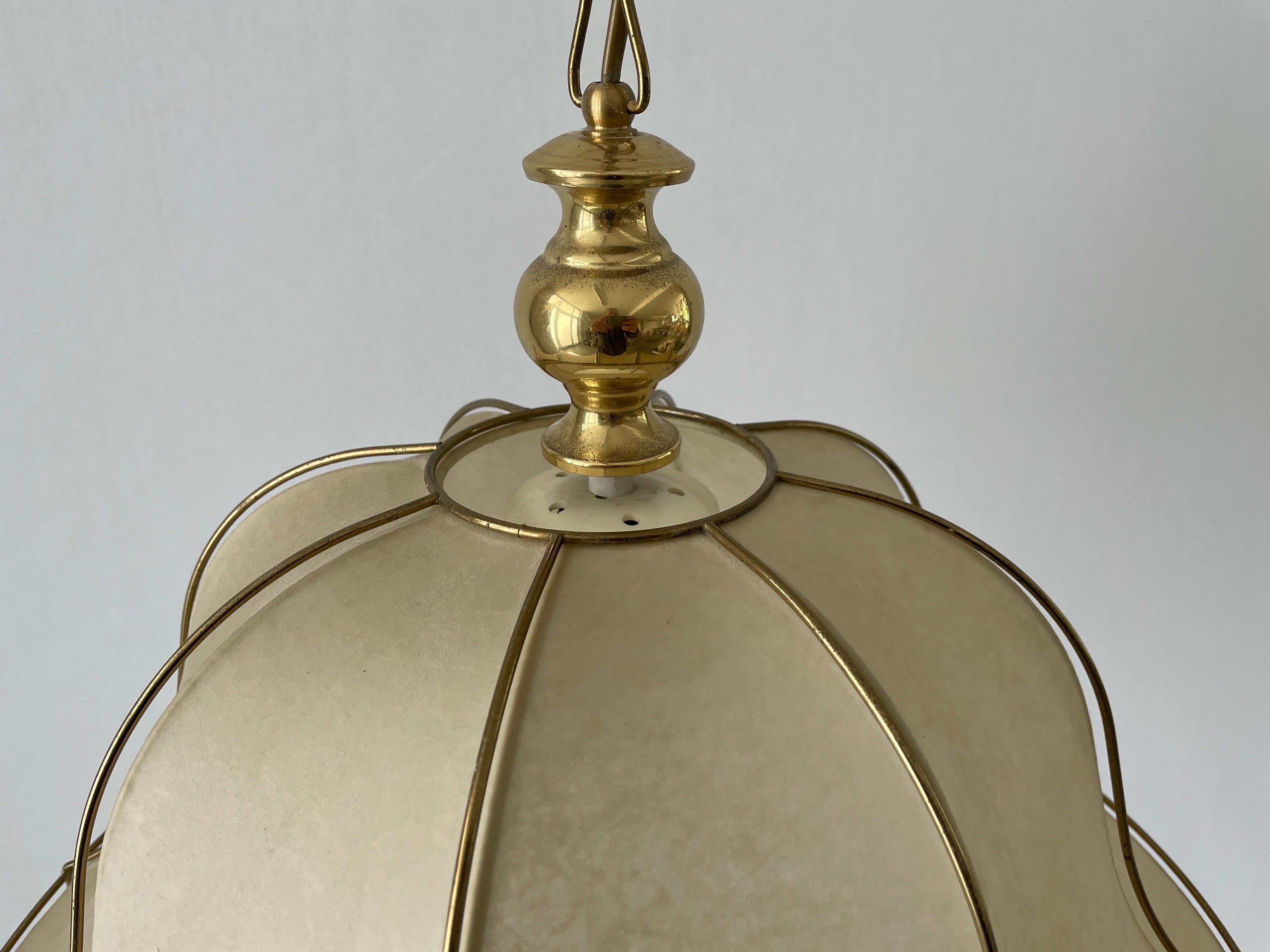 Cocoon Pendant Lamp with Gold Metal Shade Frame by Goldkant, 1960s, Germany For Sale 1