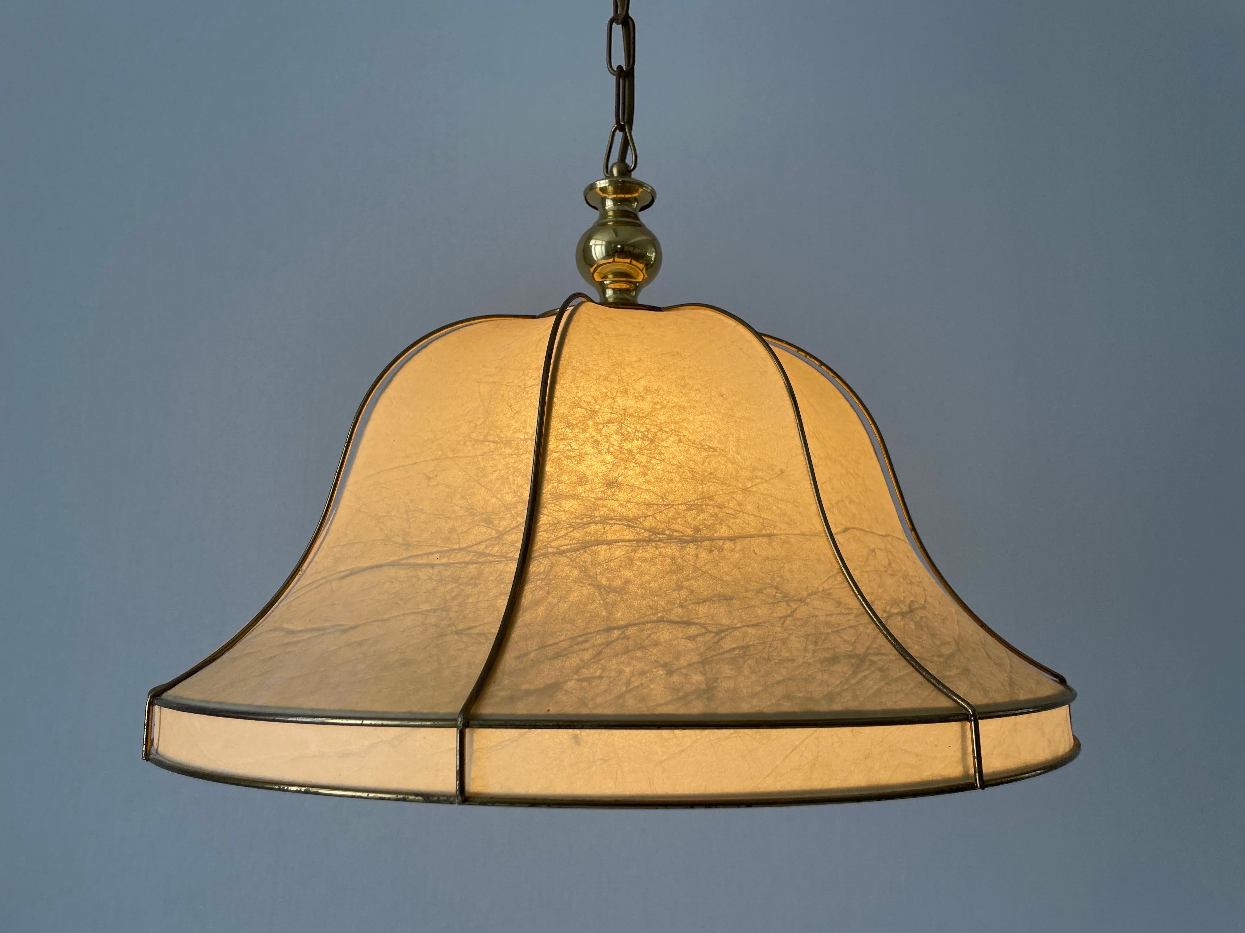 Cocoon Pendant Lamp with Gold Metal Shade Frame by Goldkant, 1960s, Germany For Sale 3