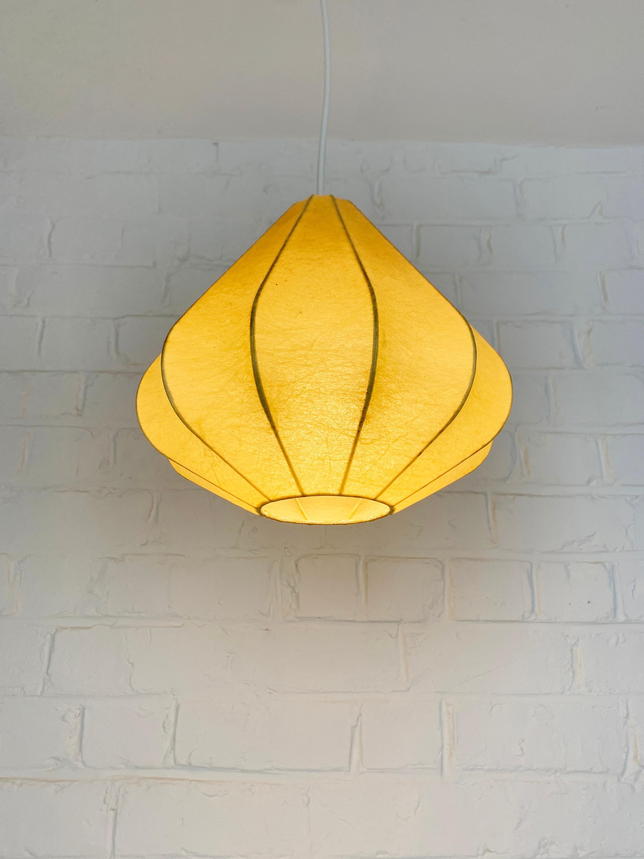 German Cocoon Pendant light, Friedel Wauer for Goldkant Leuchten, 1960s For Sale