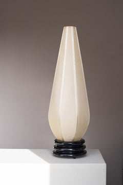 Cocoon Table Lamp, Black Bakelite & Silk Shade, Mid-Century Lamp 24" - UK 1970s