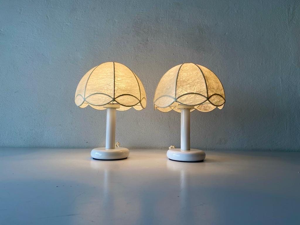Cocoon & White Metal Body Pair of Table Lamps by GOLDKANT, 1970s, Germany For Sale 8