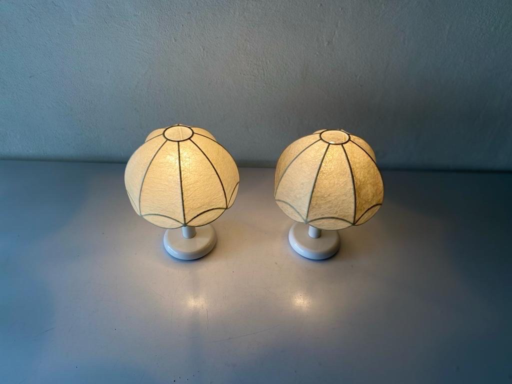 Cocoon & White Metal Body Pair of Table Lamps by GOLDKANT, 1970s, Germany For Sale 9