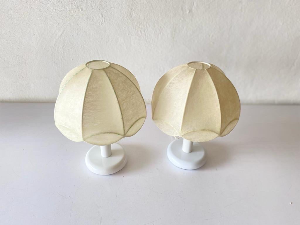 Space Age Cocoon & White Metal Body Pair of Table Lamps by GOLDKANT, 1970s, Germany For Sale