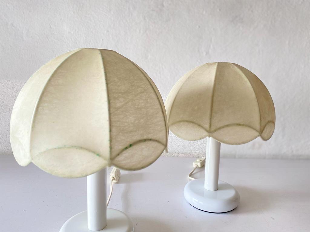 Cocoon & White Metal Body Pair of Table Lamps by GOLDKANT, 1970s, Germany In Good Condition For Sale In Hagenbach, DE