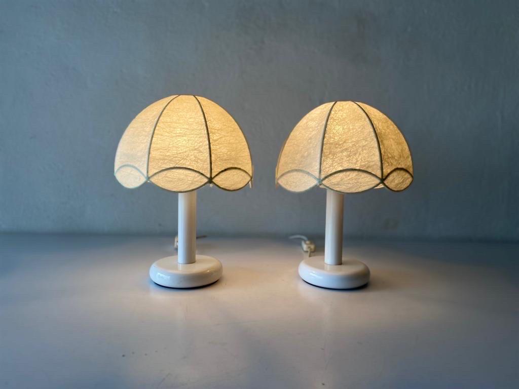 Cocoon & White Metal Body Pair of Table Lamps by GOLDKANT, 1970s, Germany For Sale 3