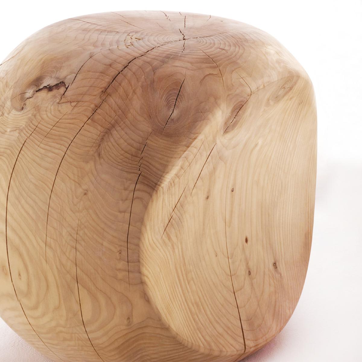 Hand-Carved Cocoona Shape 2 Stool in Solid Cedar For Sale