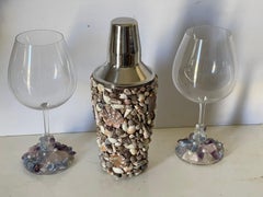 Coctail Shaker Encrusted with Sea Shells 2 Vine Gkasses Encrusted Mineral Stones