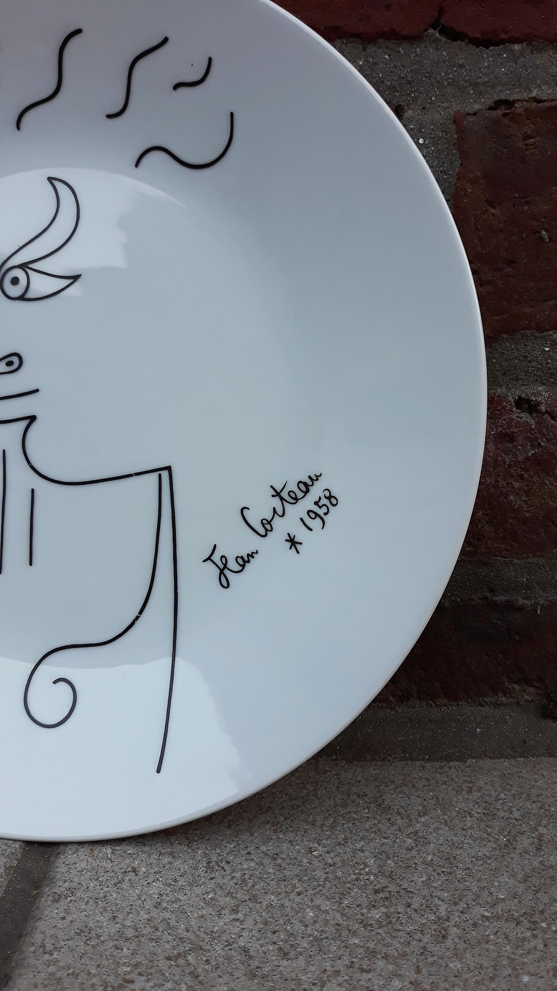 Cocteau Jean '1889-1963' Limoges Porcelain plate, signed.