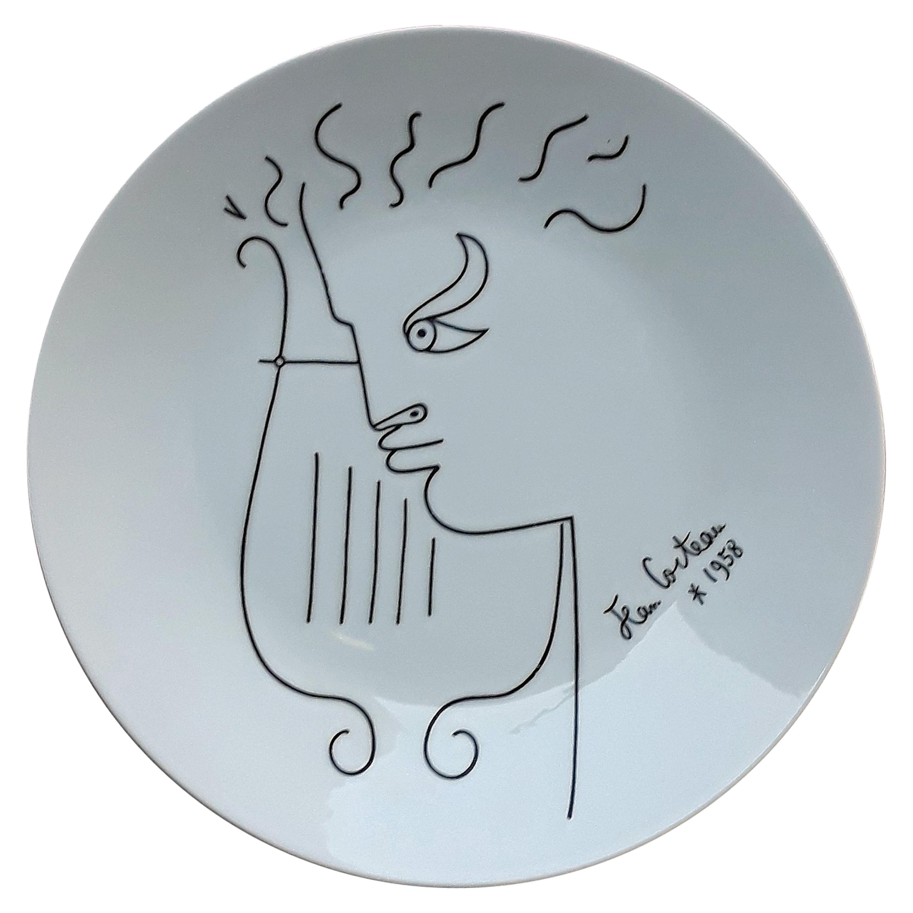 Cocteau Jean 
1889-1963
 Limoges Porcelain Plate, Signed