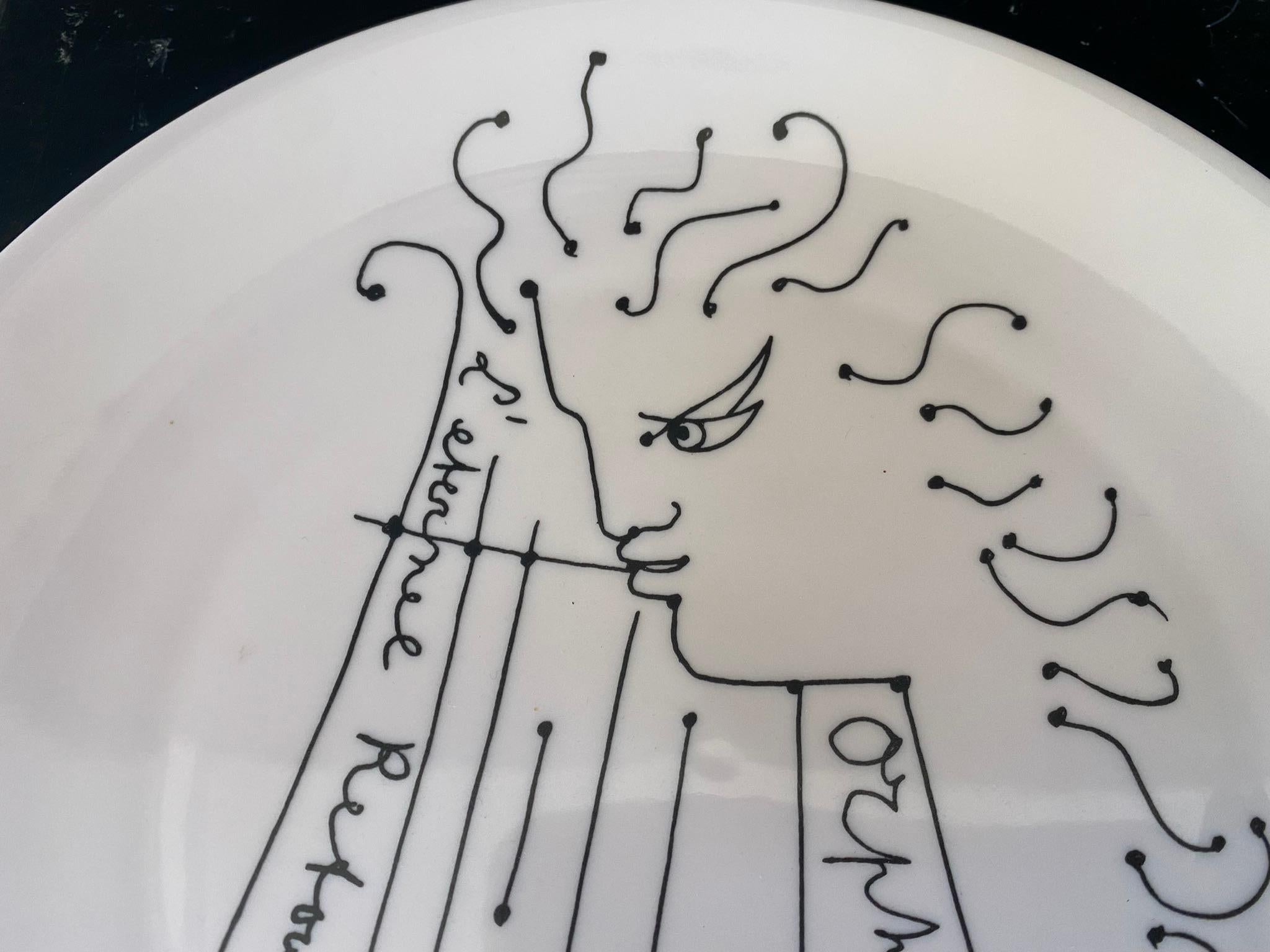 Mid-Century Modern Cocteau Jean Limoges Porcelain Plate, Signed