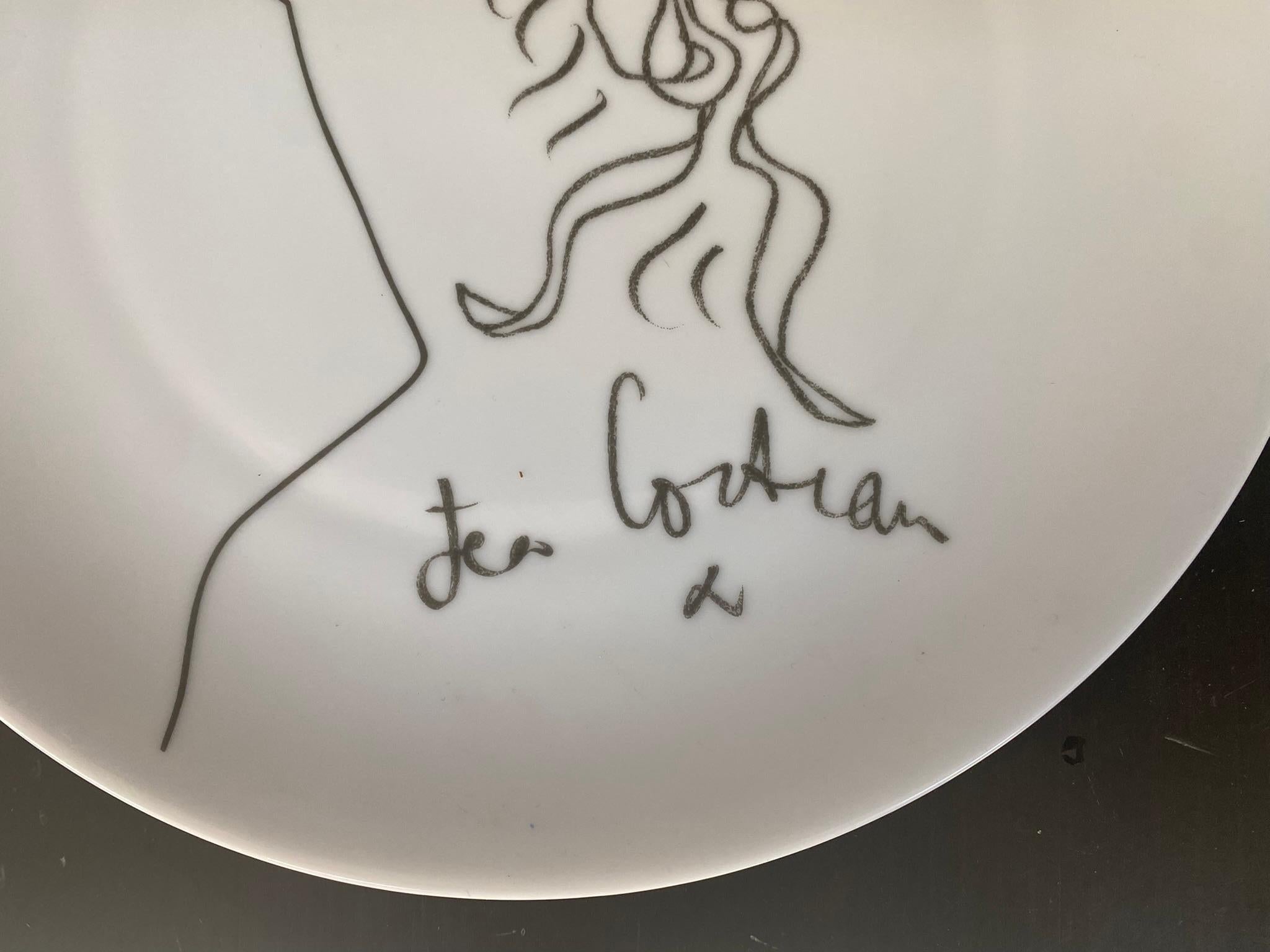 Mid-Century Modern Cocteau Jean Limoges Porcelain Plate, Signed For Sale