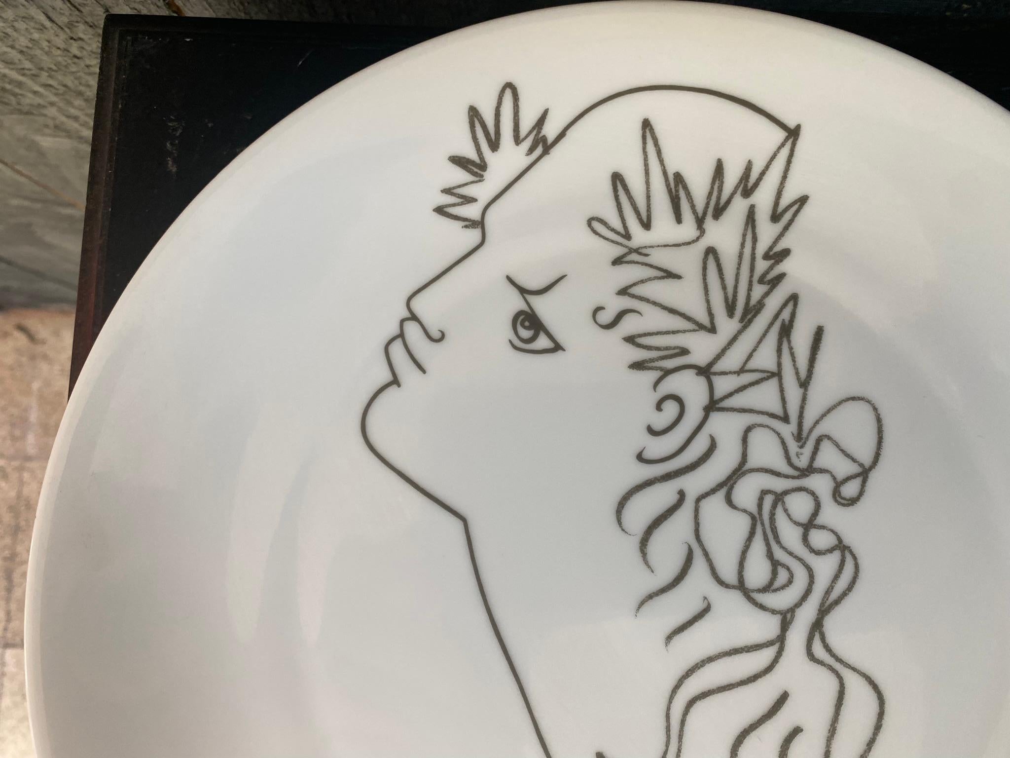 French Cocteau Jean Limoges Porcelain Plate, Signed For Sale