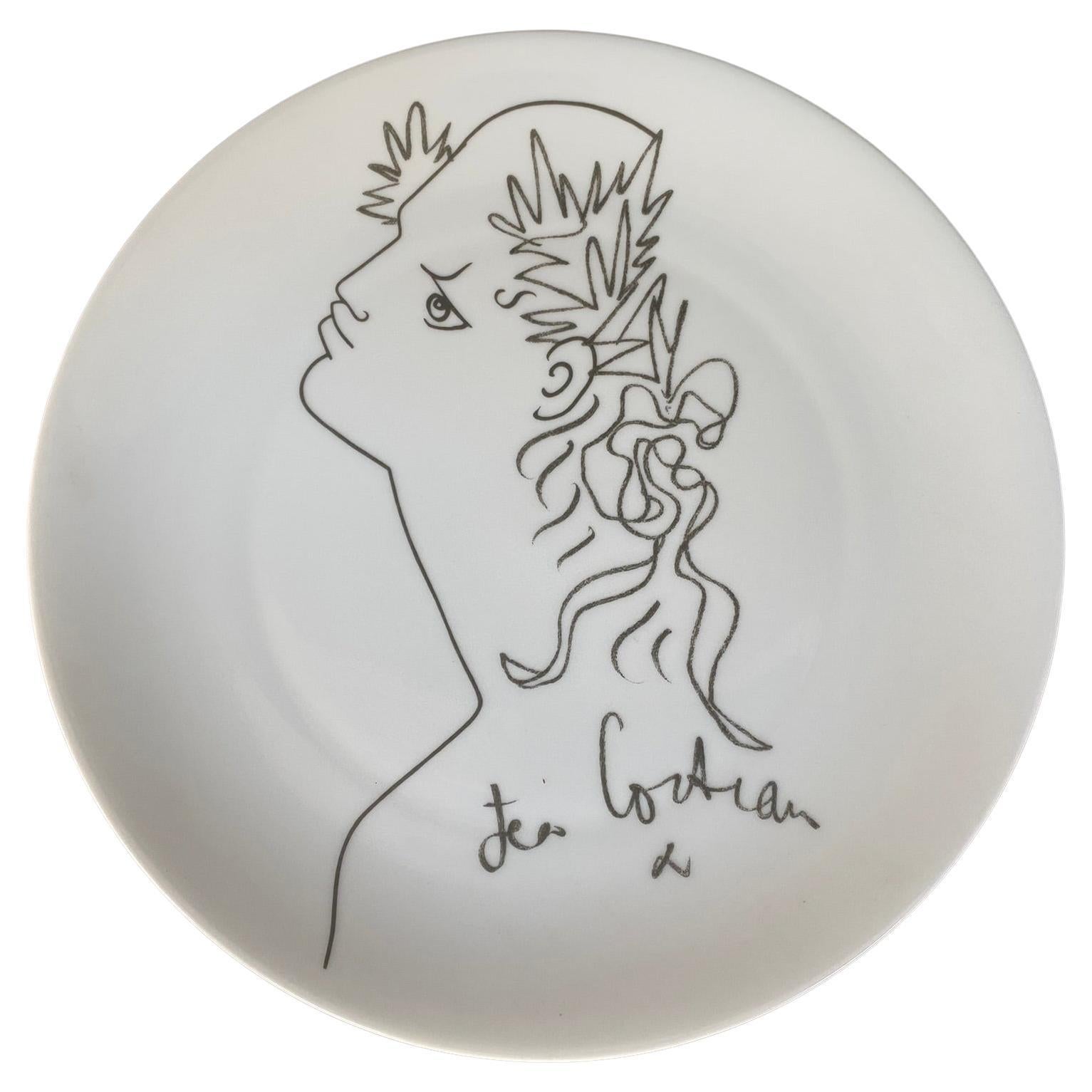 Cocteau Jean Limoges Porcelain Plate, Signed For Sale