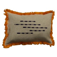 Cocteau, Linen Cushion with Striking Hand Embroidered Details and Orange Fringe
