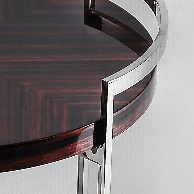 Lebanese Cocteau, Side Table in High Gloss Macassar and Hand Polished Stainless Steel For Sale