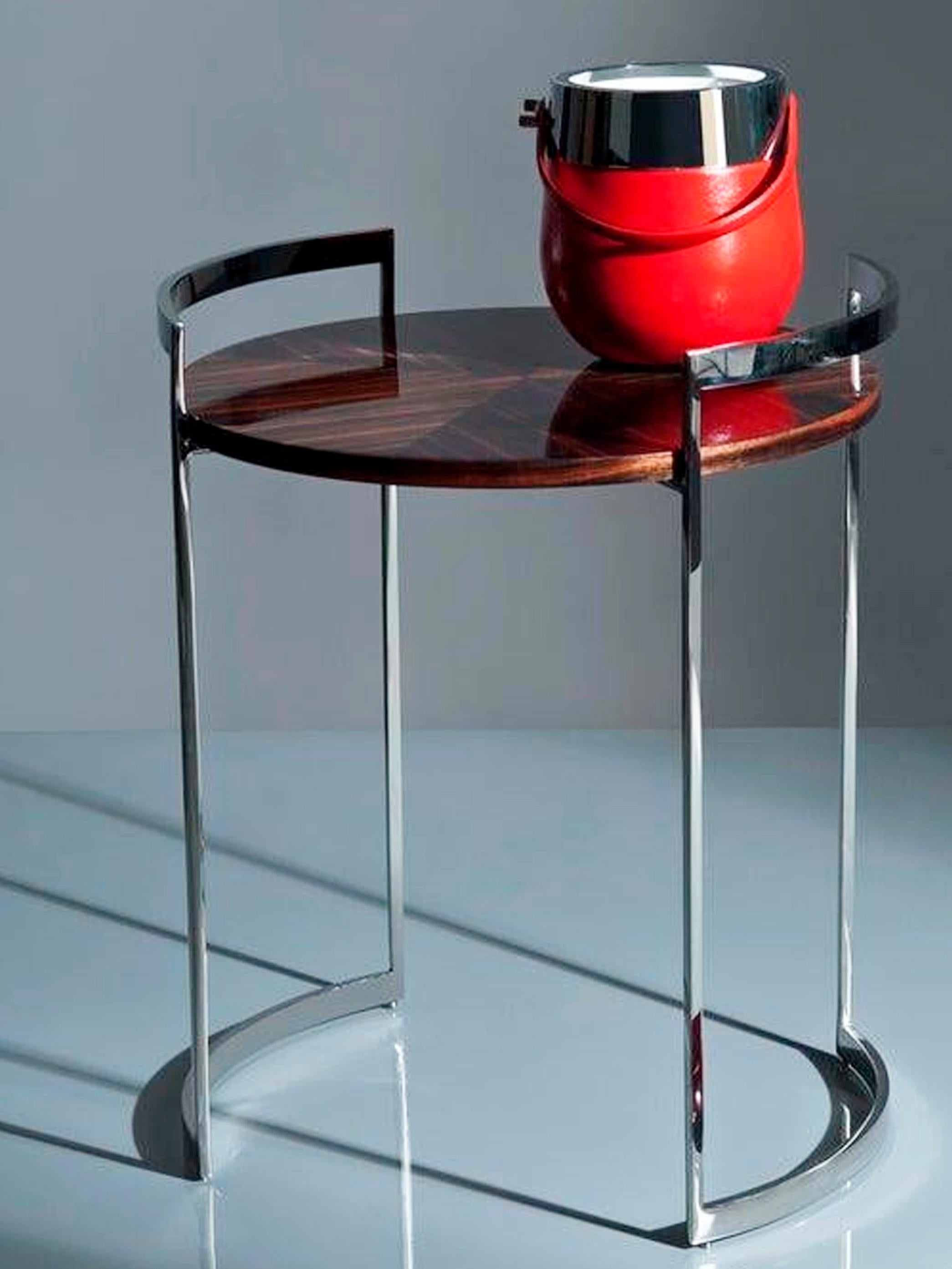 Cocteau, Mesa Auxiliar de Macasar Alto Brillo y Acero Inoxidable Pulido a Mano Acero inoxidable en venta