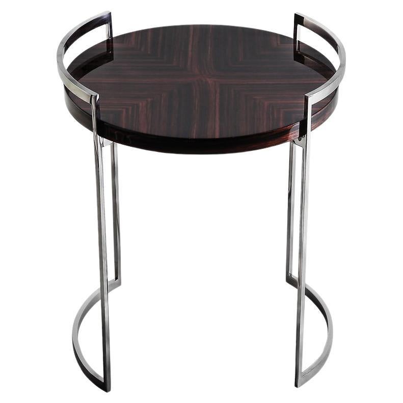 Cocteau, Side Table in High Gloss Macassar and Hand Polished Stainless Steel