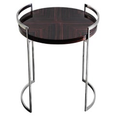 Cocteau, Side Table in High Gloss Macassar and Hand Polished Stainless Steel