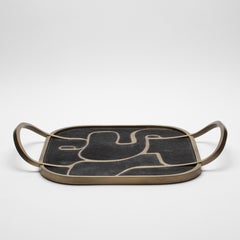 Plateau Cocteau en galuchat noir et laiton patiné bronze par R&Y Augousti