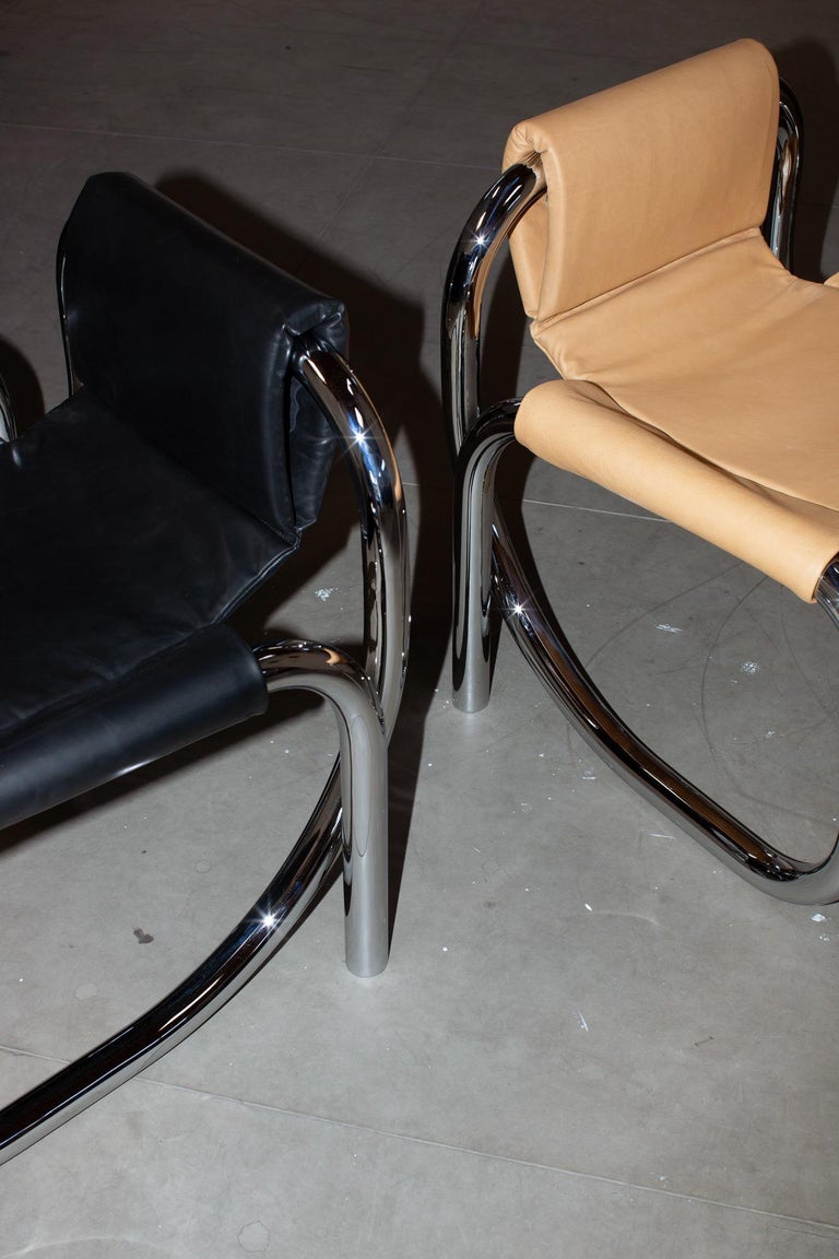 Coda Polished Chrome Frame With Cushioned Leather Sling Chair For Sale At 1stdibs