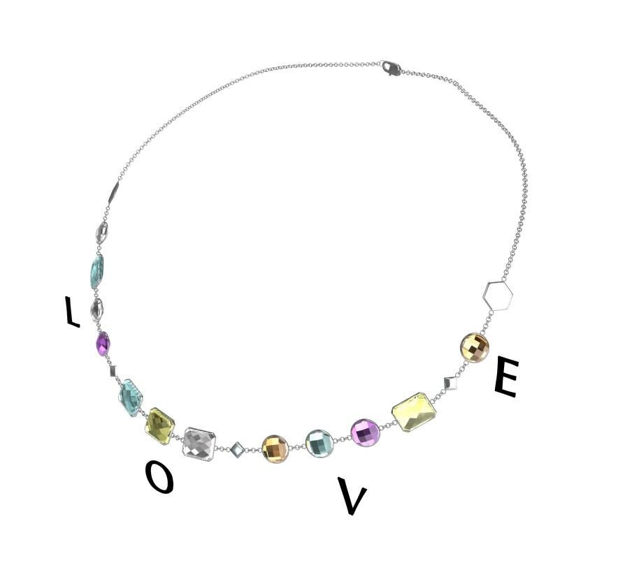 codebyEdge Collana LOVE - Argento 925 riciclato  con più pietre preziose in vendita 1