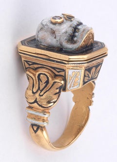 Codognato Enamel Diamonds Gold Skull Poison Ring