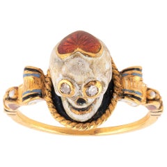 Codognato Enamel Gold Skull Memento Mori Ring