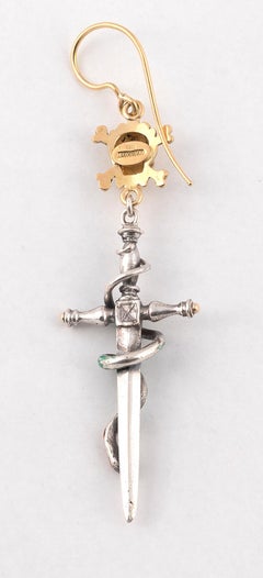 Codognato Gold and Silver Memento Mori Skull Earrings