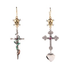 Codognato Gold and Silver Memento Mori Skull Earrings