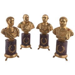 Codognato Large Four Italian Silver-Gilt and Hardstone Busts of Roman Emperors
