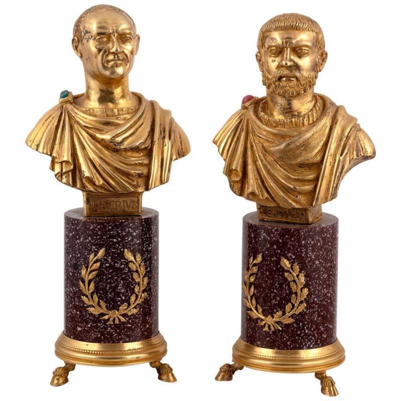 Retro Codognato Large Pair Italian Silver-Gilt And Hardstone Busts Of Roman Emperors For Sale