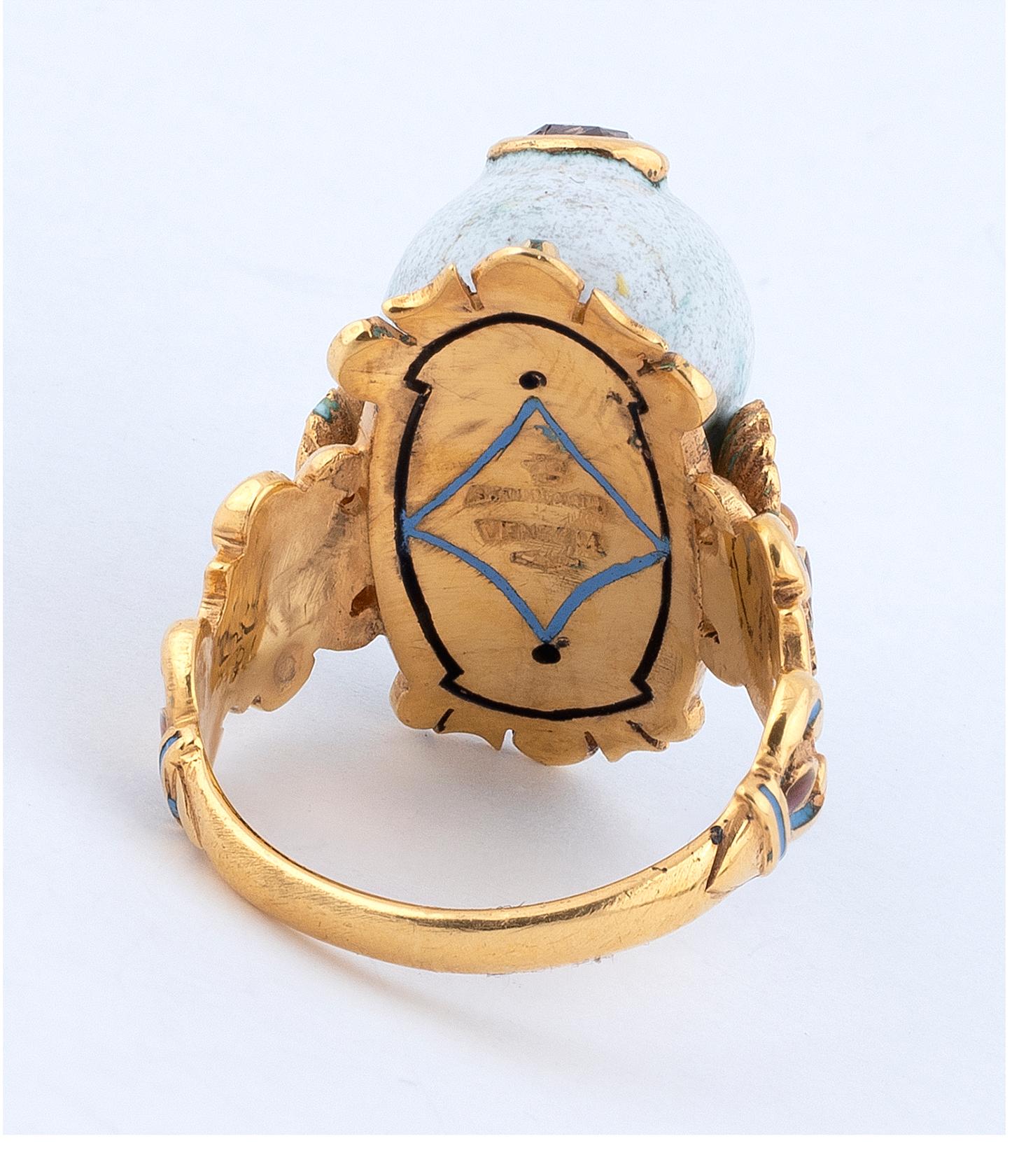 Contemporary Codognato Renaissance Style Enamel Diamond Gold Skull Ring