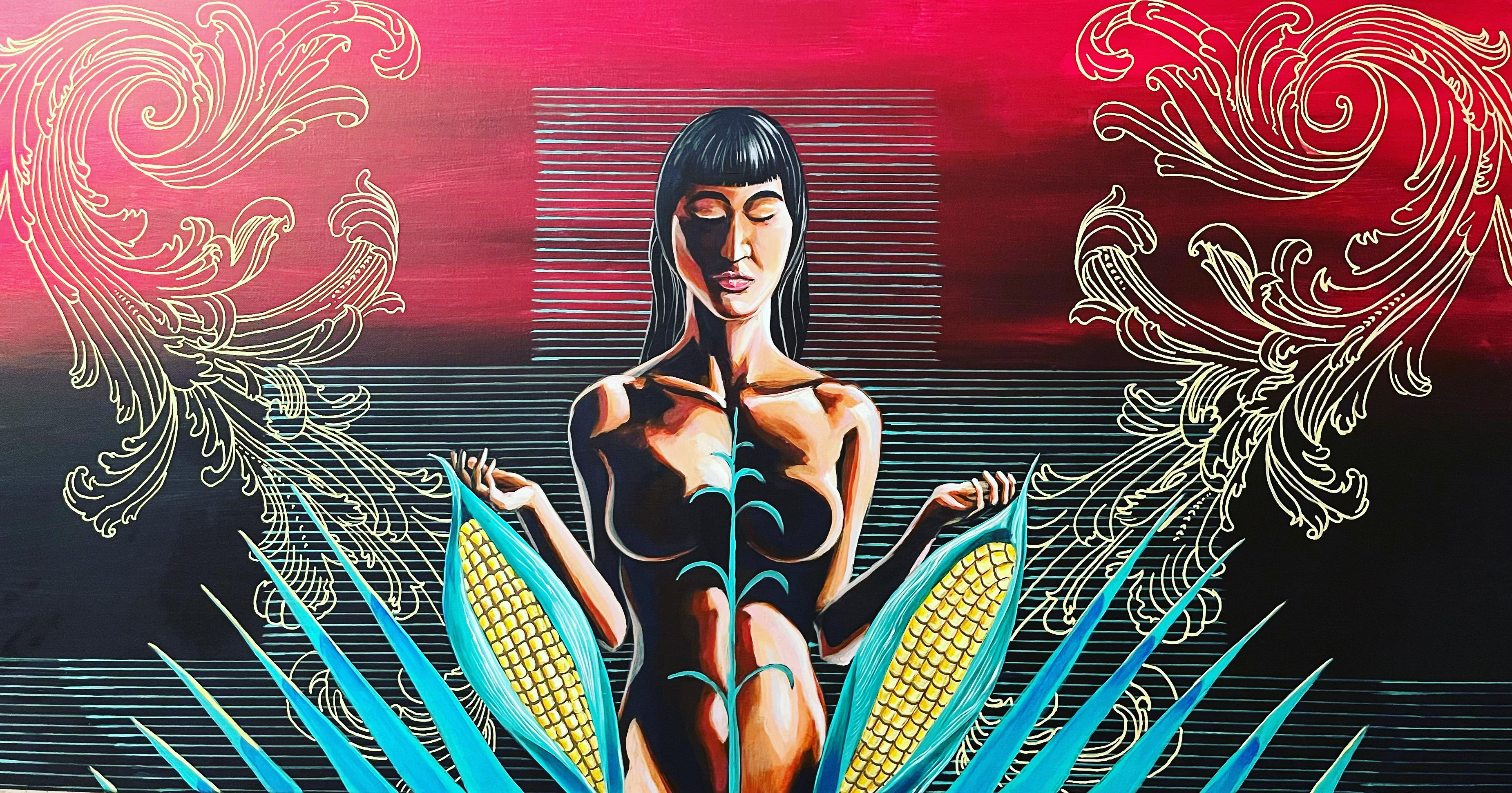 Cody Begay Figurative Painting - Asdzaan Naaadaa (acrylic on canvas)
