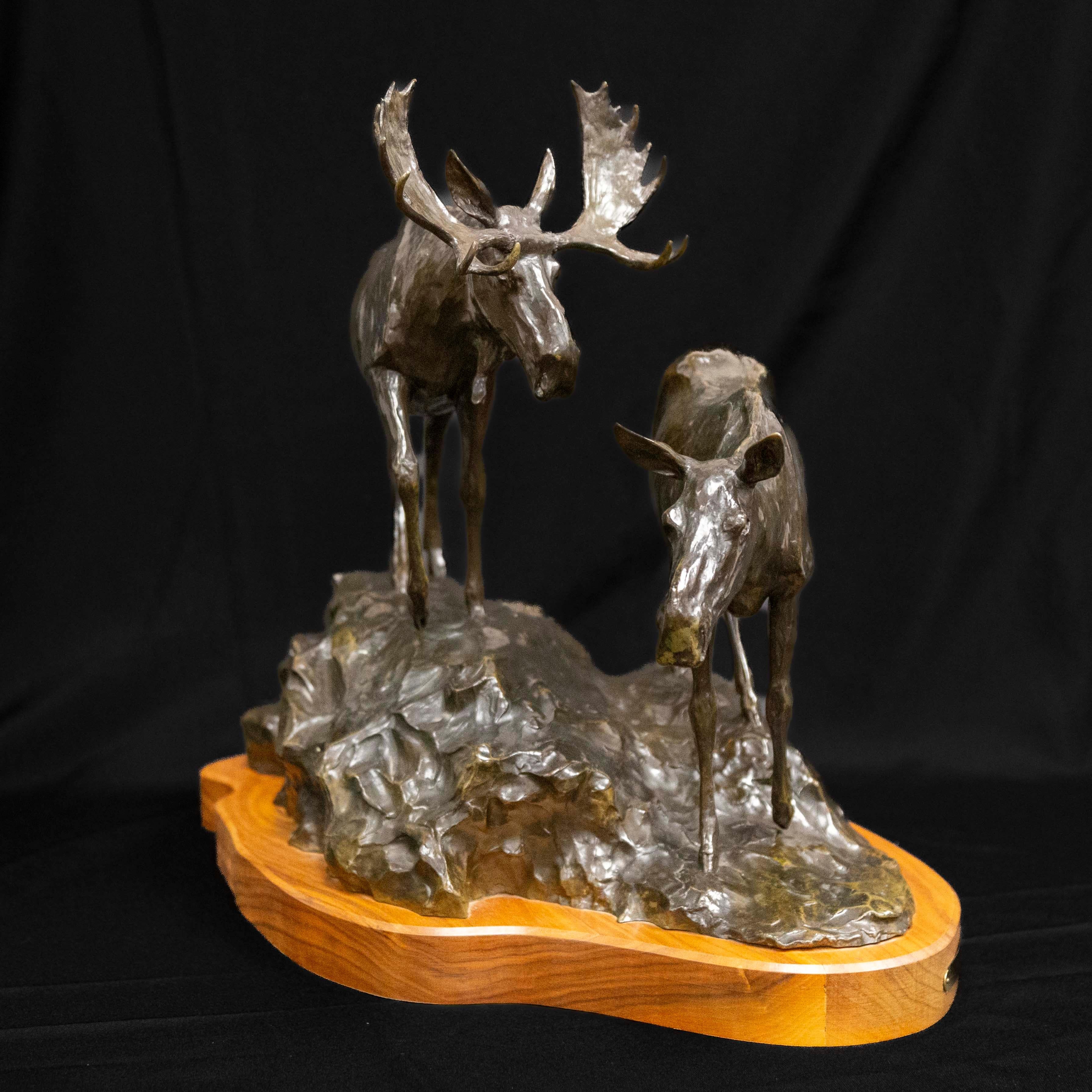 Bronze Clear Mountain Morning Moose Montana Wildlife Cody Houston Western Art en vente 5