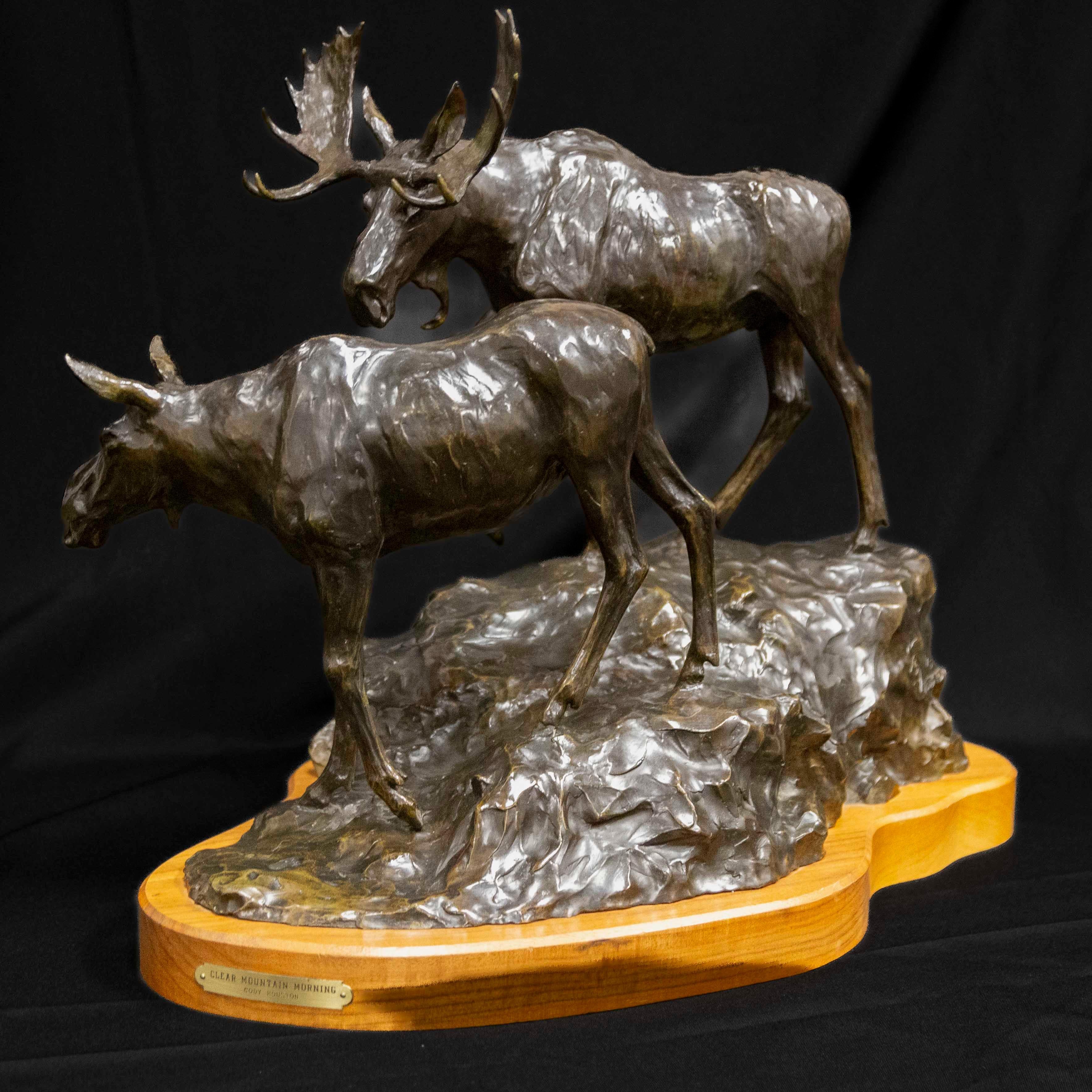 Bronze Clear Mountain Morning Moose Montana Wildlife Cody Houston Western Art en vente 6