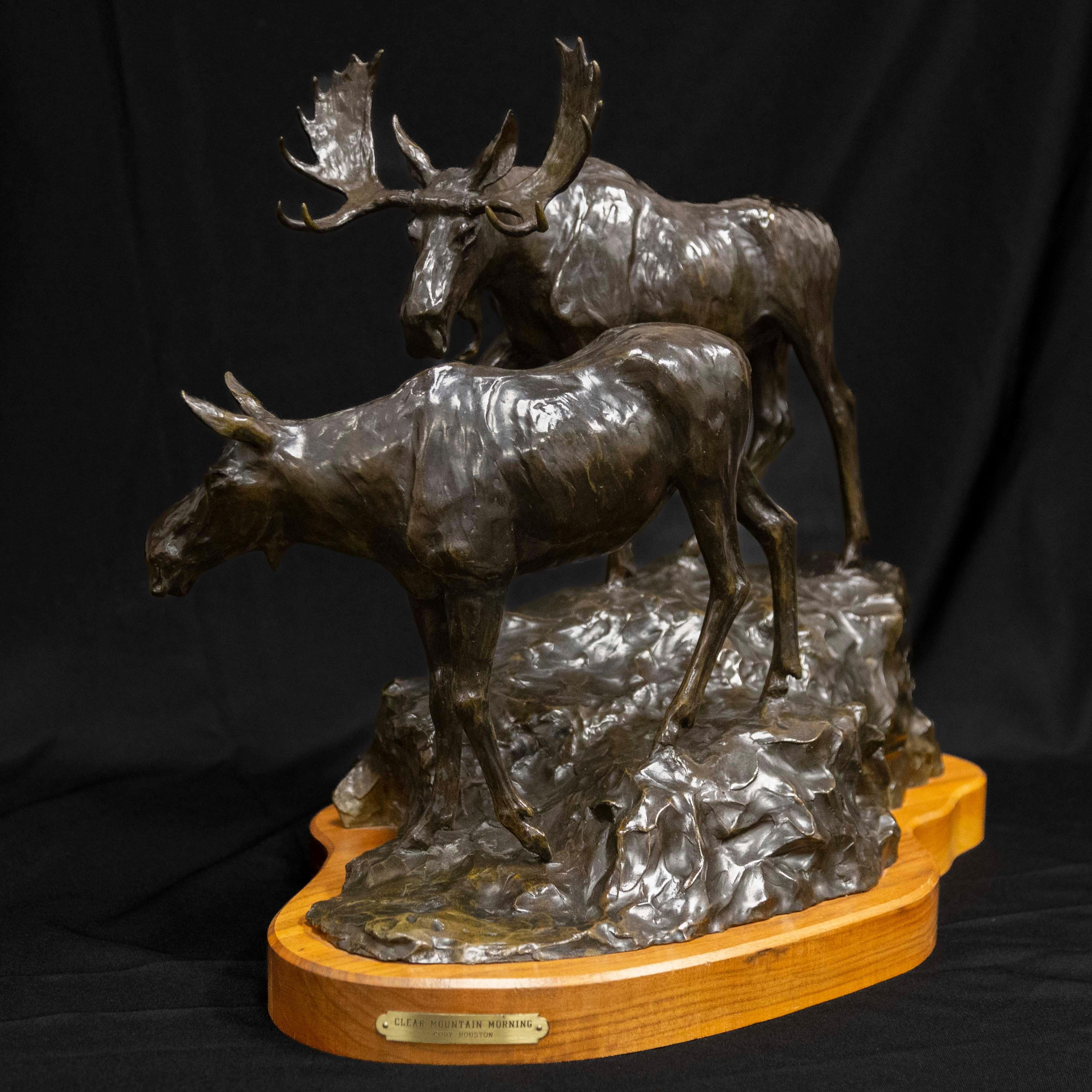 "Clear Mountain Morning" by Cody Houston, Limited Edition Bronze with Wooden Plinth, 18" x 21" x 13", Edition #4/15, signed and numbered on back, titled on plaque.
Provenance: Cast in 1977, private collection, then bought at auction in 2014
Cody