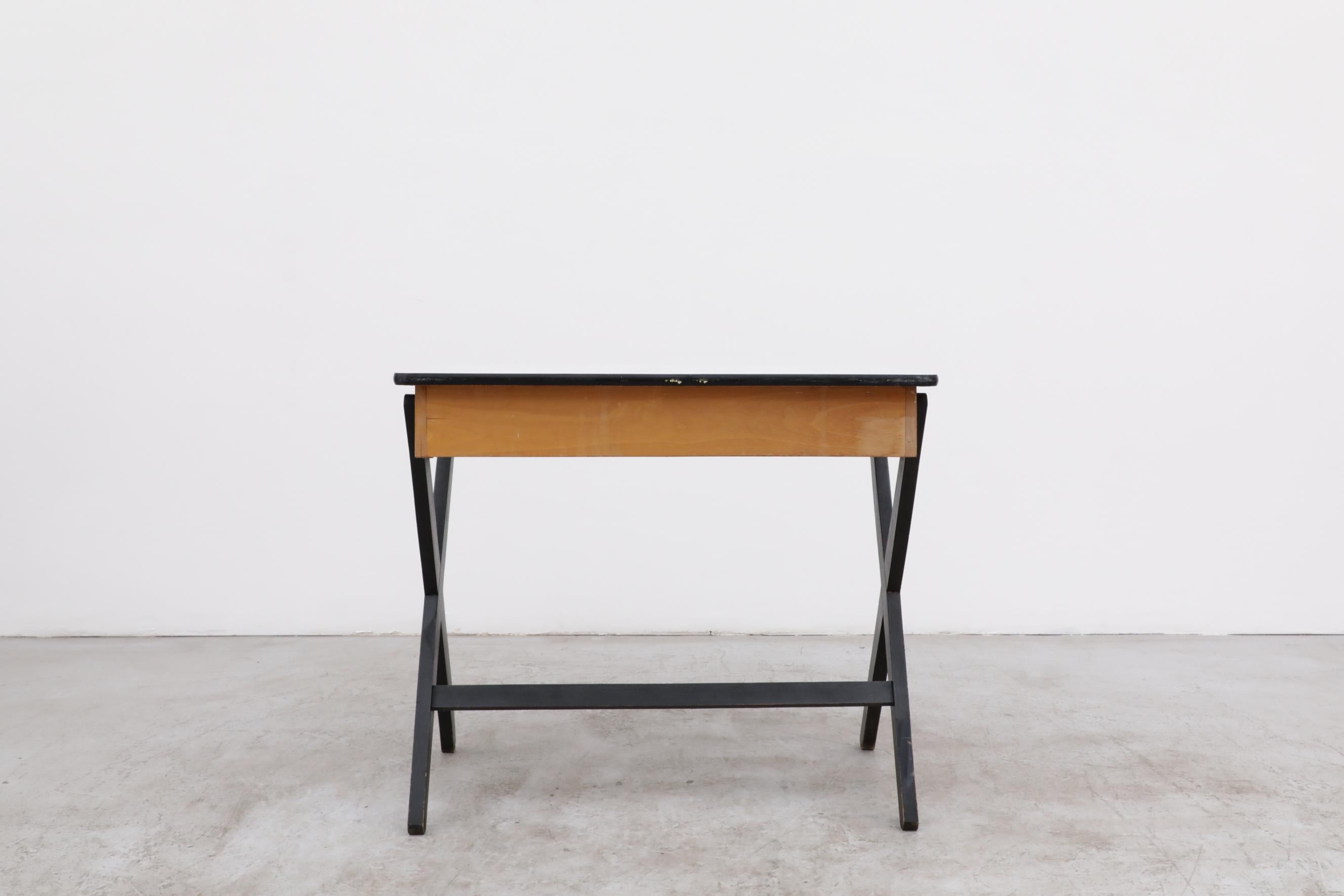 1954 Coen de Vries Desk in Birch w/ Ebony Base, Red Drawer and Formica Top For Sale 5