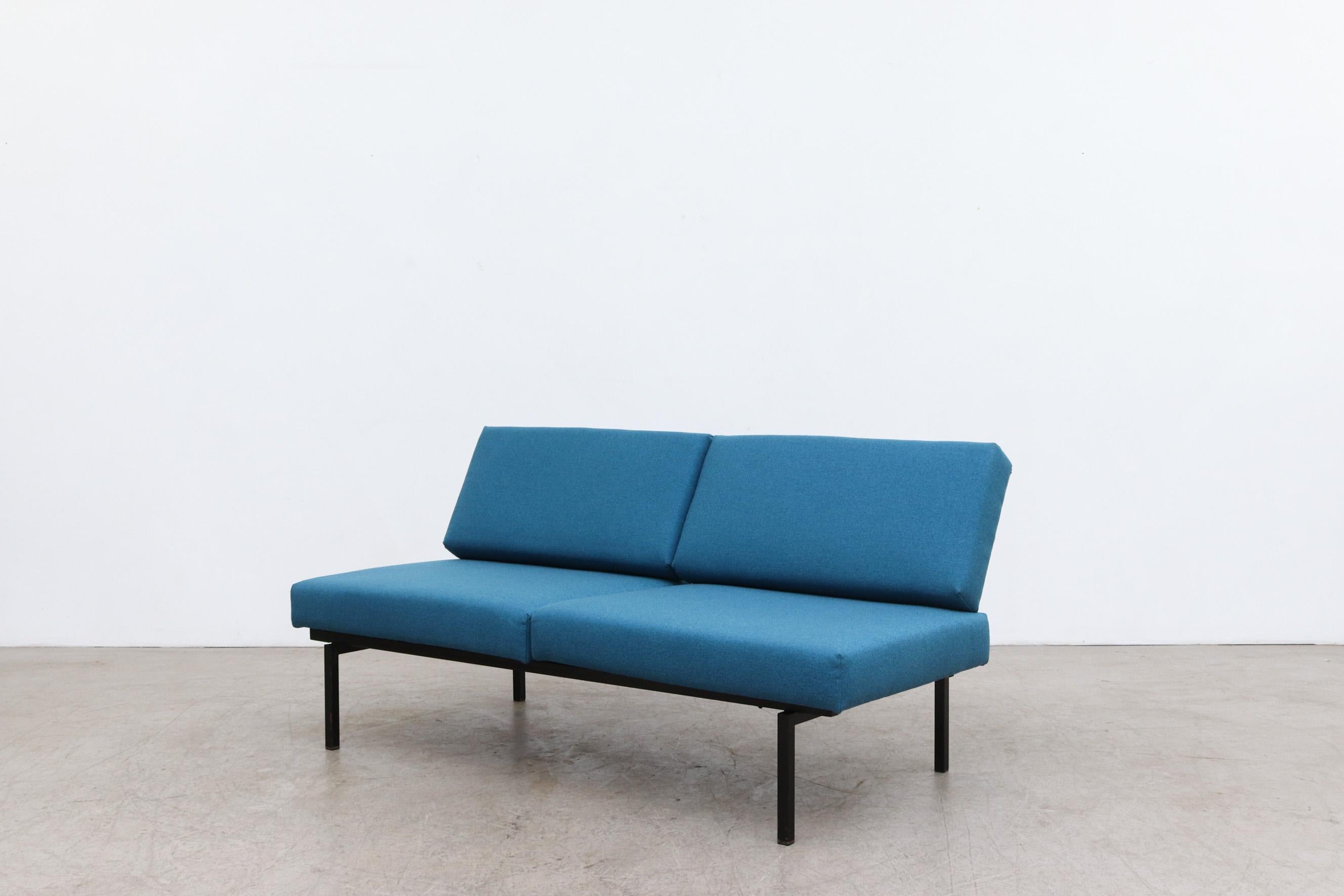 Mid-Century Modern Coen de Vries for Pilastro Convertible Loveseat with Blue Cushions