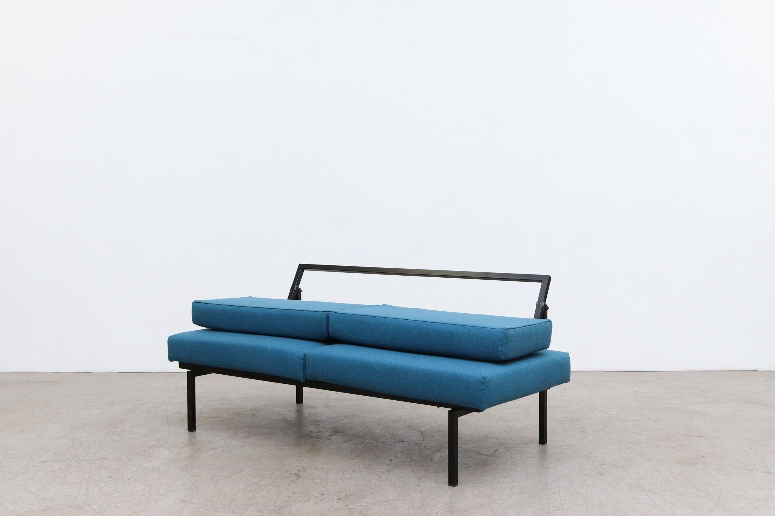 Mid-20th Century Coen de Vries for Pilastro Convertible Loveseat with Blue Cushions