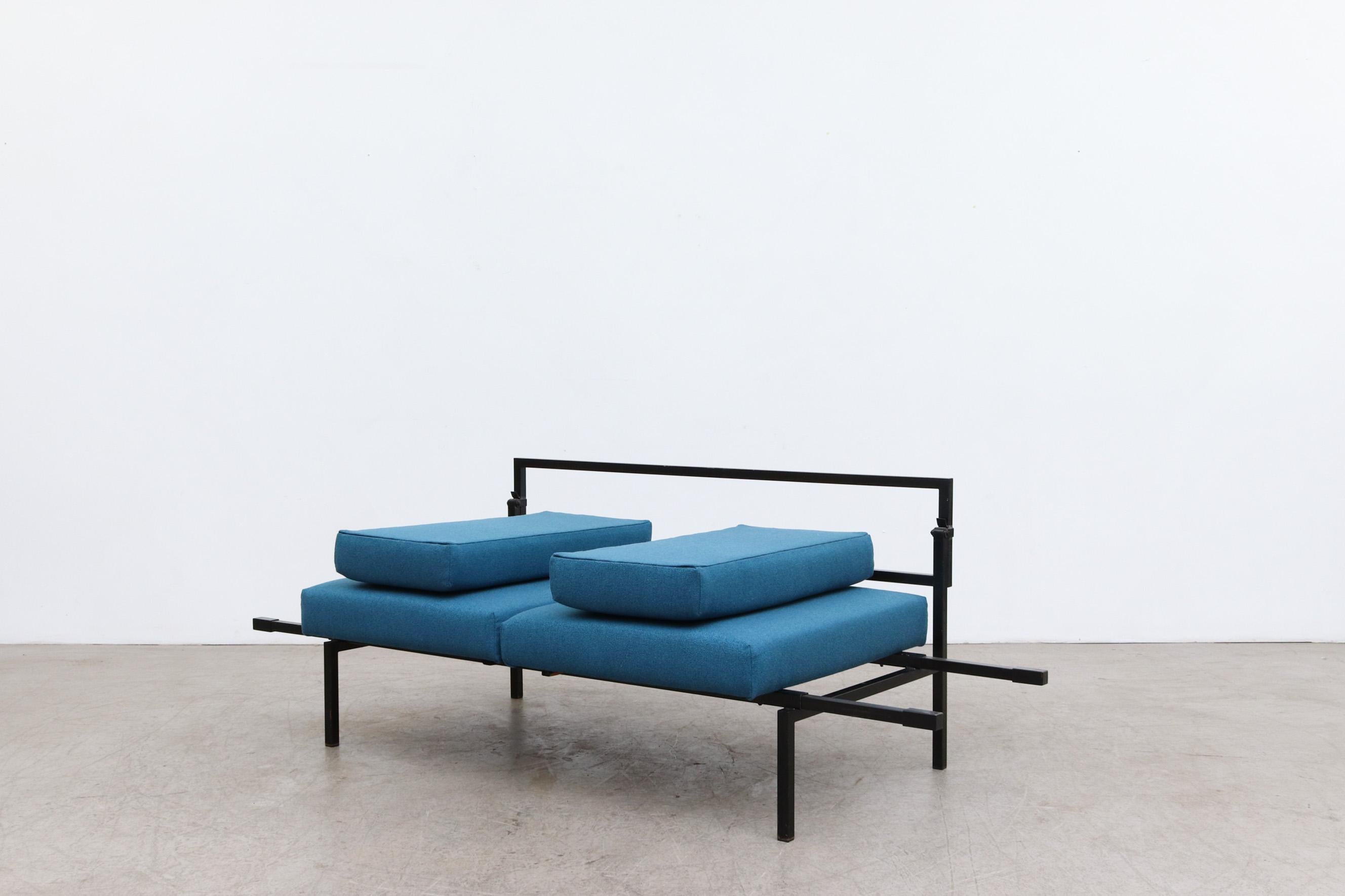 Metal Coen de Vries for Pilastro Convertible Loveseat with Blue Cushions