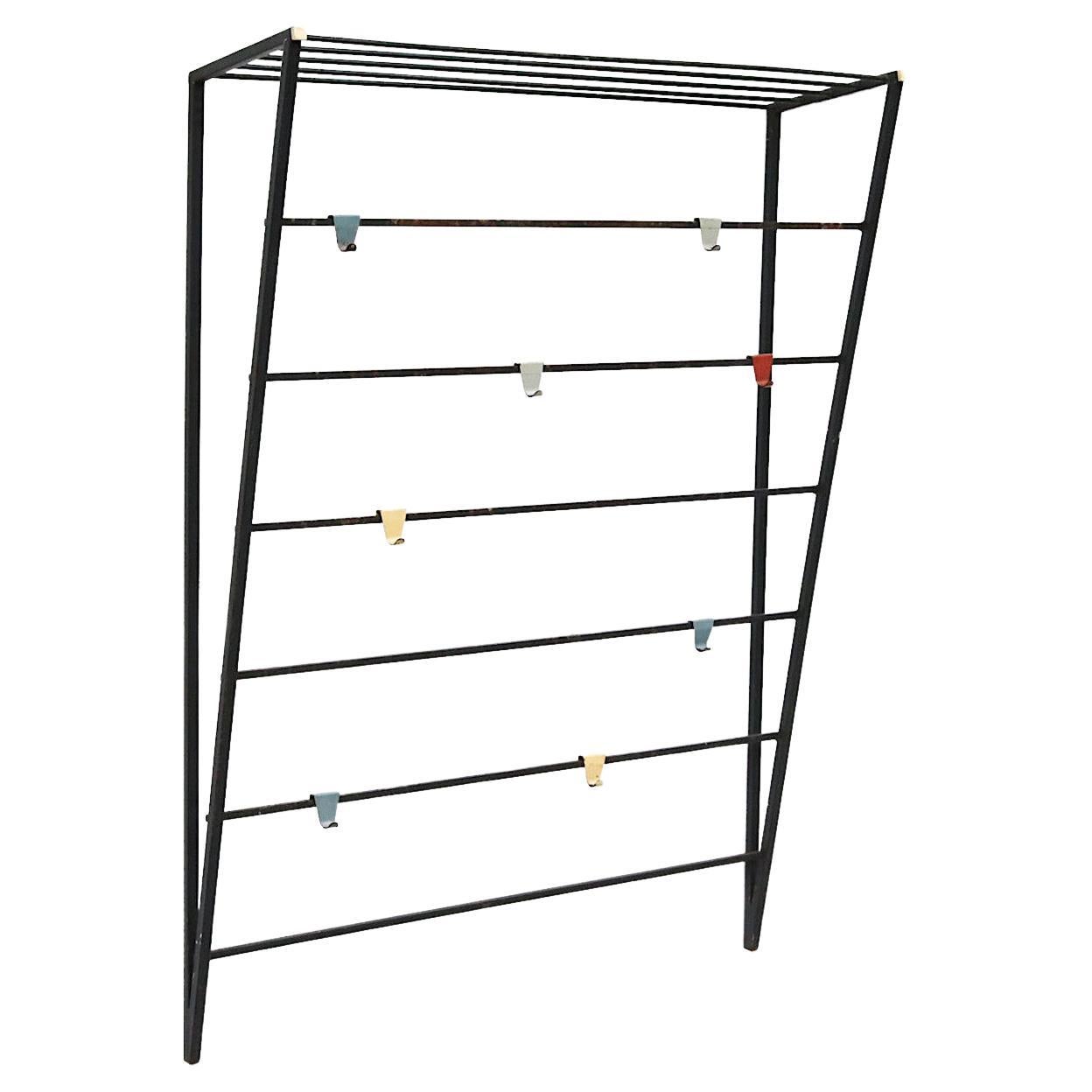 Perchero y sombrerero de pared estilo Coen de Vries de metal esmaltado negro en venta