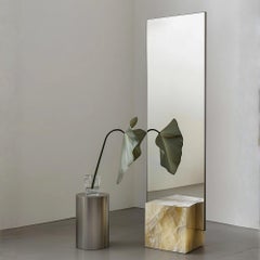 Coexist - Contemporary Green Onyx Cube Base and Brushed Nickel Frame Mirror