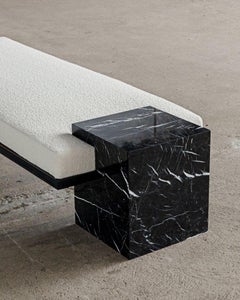Coexist - Contemporary Nero Marquina Marble and Black Steel Sculptural Bench