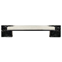 Coexist - Contemporary Nero Marquina Marble and Black Steel Sculptural Bench
