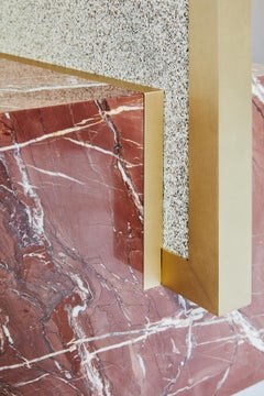 Coexist - Contemporary Red Jasper Marble, Brushed Brass Frame Mirror
