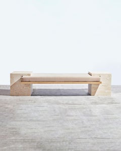 Coexist - Contemporary Travertine and Brass Bench, Sculptural Modern Seating