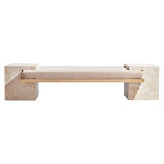Coexist - Contemporary Travertine and Brass Bench, Sculptural Modern Seating